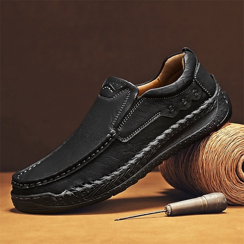 Braune Herren-Slipper, handgenähte Komfortschuhe zum Hineinschlüpfen, ideal für Alltag, Reisen, Autofahren, Büro, Wochenend-Outfits und einen lässig-eleganten Look. Image