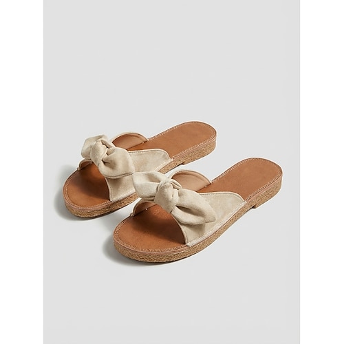 Gelbe Damen-Sandalen mit Schleife – lässige, flache Schuhe mit offener Zehenpartie für Sommer, Garten und Alltag Image