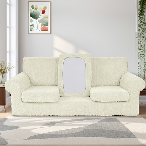 Stretch-Jacquard-Plüsch-Sofabezug für L-förmige Sofas, vollständig abdeckender elastischer Möbelschutz für das Wohnzimmer Image