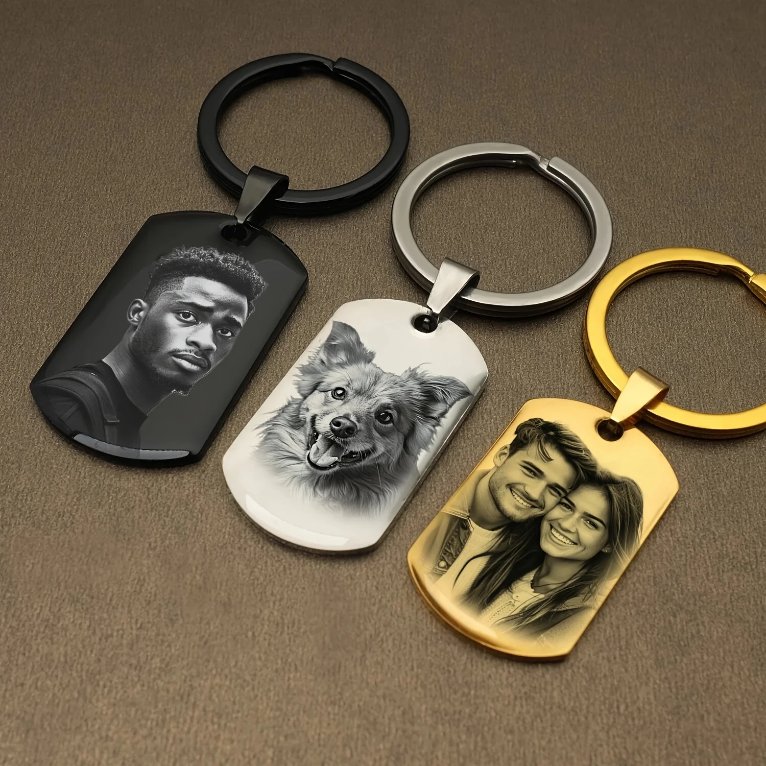 Portachiavi con foto personalizzata, targhetta per cani in acciaio inossidabile con incisione personalizzata, regalo commemorativo perfetto per gli amanti di cani e gatti, regalo ideale per compleanni