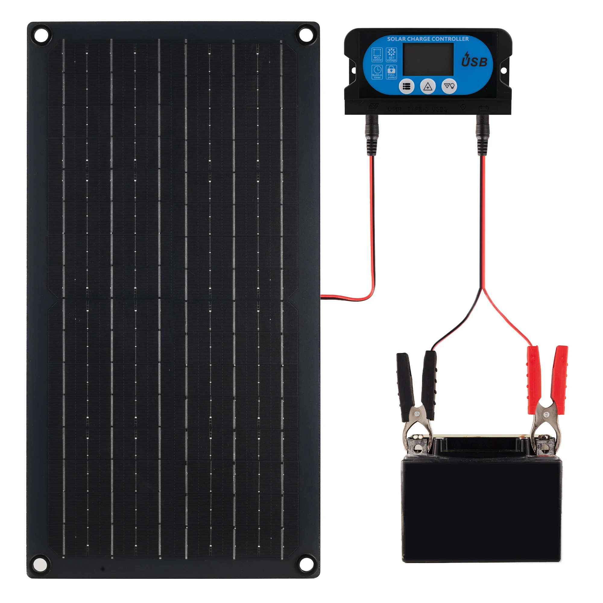 Kit Caricatore Solare 16W con Regolatore Solare 12V e Doppia Uscita USB Type-C 5V per Batteria 12V, Telefono, Tablet, Power Bank, Uso Esterno