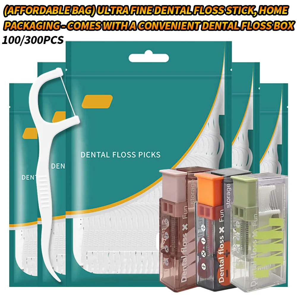 Familienpack Ultrafeine Zahnseide-Sticks 100/300 Stück, Einweg-Interdentalreiniger, Wiederverwendbare Tragbare Reiseetui Inklusive Image