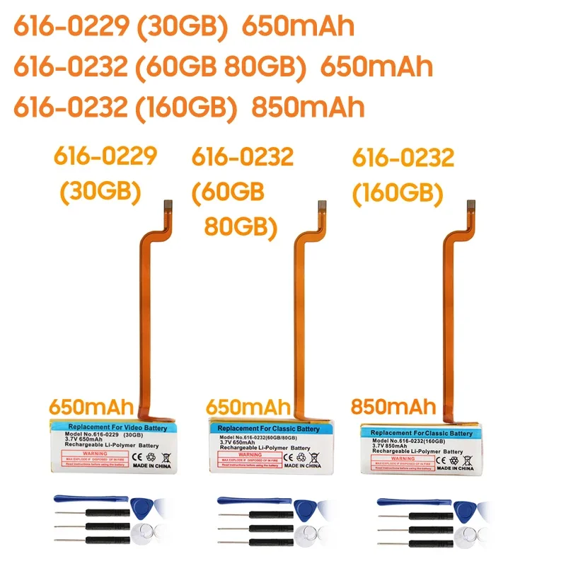 Akku für iPod Classic Video Thin 5. Generation 5.5 30GB 6. Generation 80GB 120GB 7. Generation 160GB 616-0229 616-0232 für iPod Classic Gen 6. 7. Generation Image