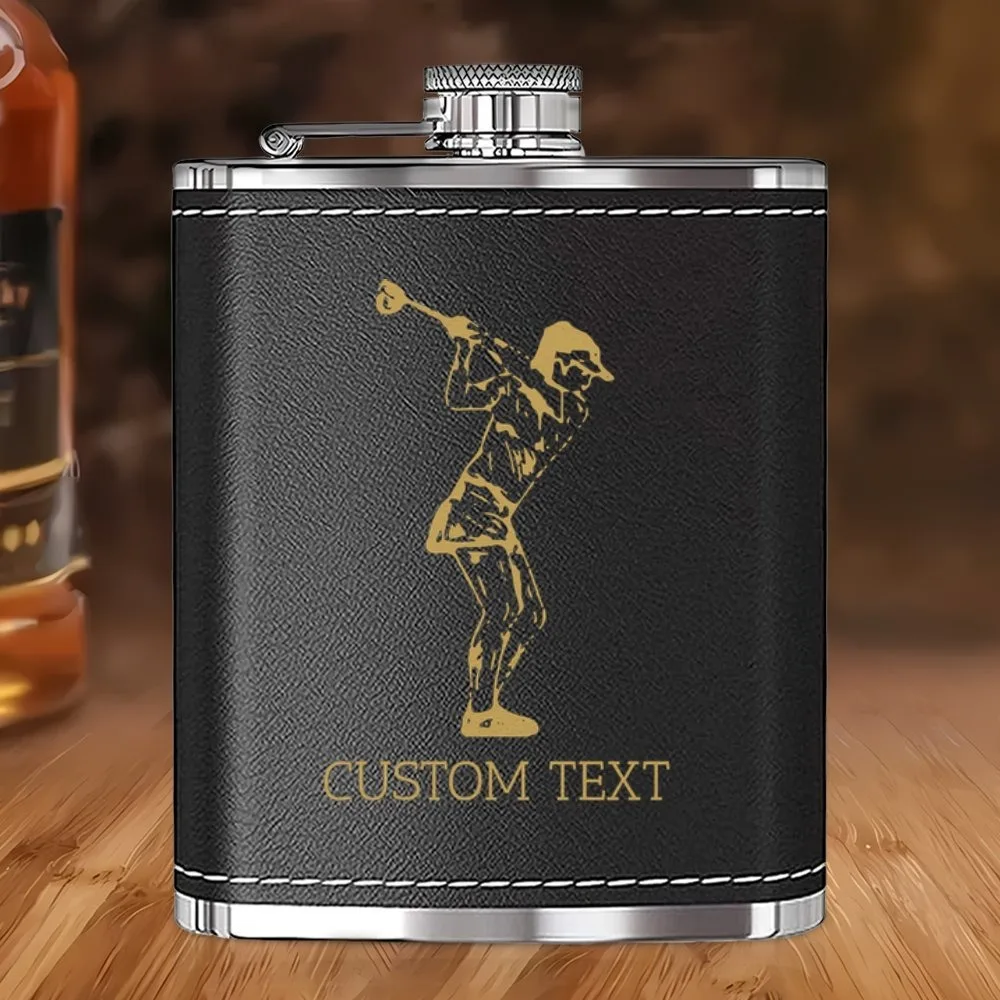 Maßgeschneiderte 7oz Edelstahlflasche mit Muster in Schwarz, tragbare Weinflasche in exquisiter Geschenkbox, Vatertagsgeschenk für Männer Image