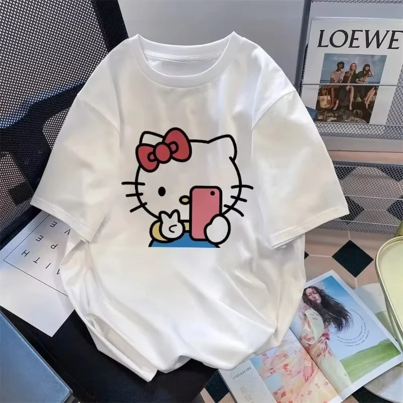 Niedliches Cartoon-Kätzchen Baumwoll-Kurzarm-T-Shirt für Männer und Frauen Sommer-Druckdesign Vielseitiges Lässiges Lockeres Oberteil Kleidung Image