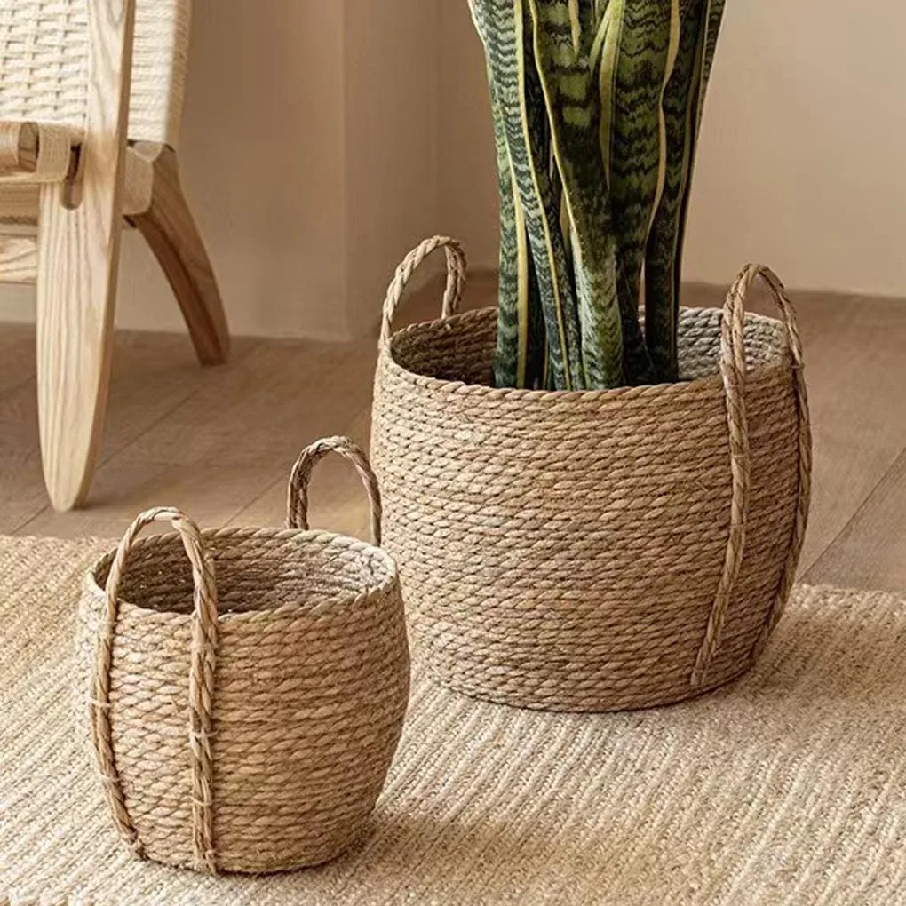 Handgefertigter Rattan-Blumentopf, Stroh-Aufbewahrungskorb, Pflanzenhalter, Blumentopf, Geflochtener Weiden-Pflanzentopf Image