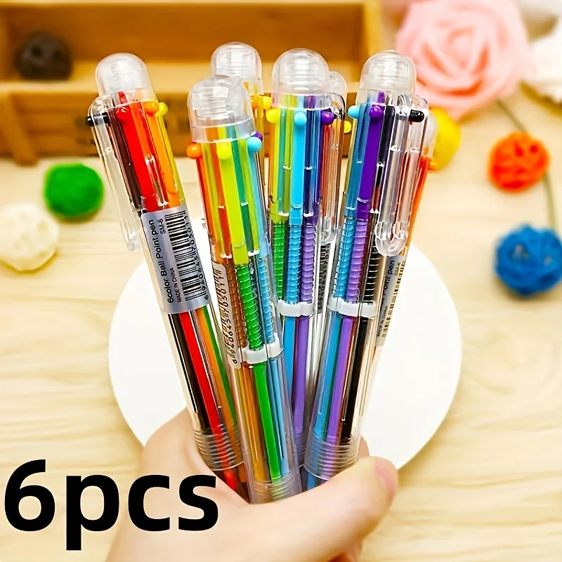 6/12 Stück 0,5 mm 6-in-1-Mehrfarben-Kugelschreiber: 6 transparente Kugelschreiber für Büro, Schule und Geschenke Image