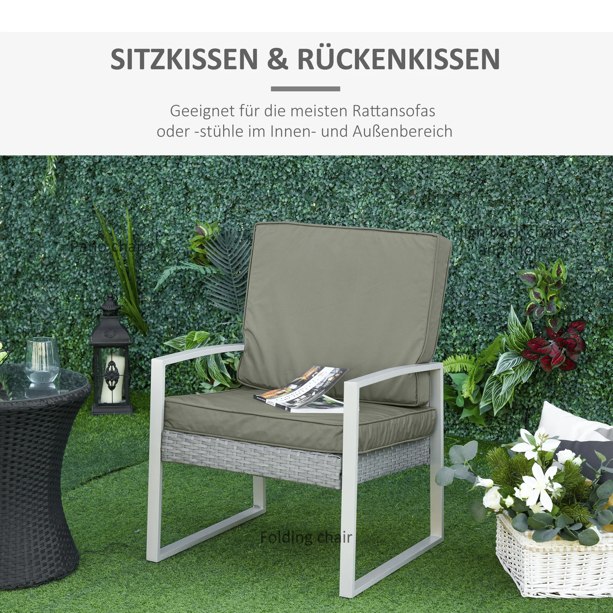 Outsunny 2-Raum-Sitzkissen, Rückenpolster für Rattan, für drinnen und draußen