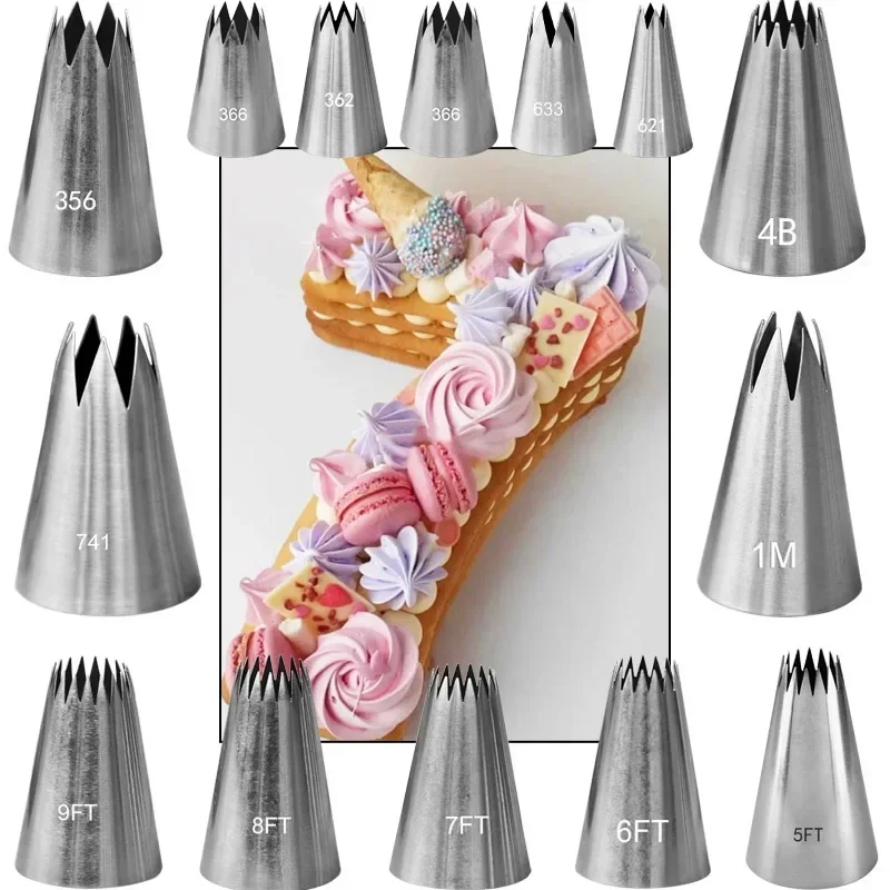 Große offene Stern-Creme-Gebäckspitze, russische Rose, Blume, Zuckerguss, Spritztüllen, Kekse, Cupcake, Dekorieren, Kuchendüsen, 1 m, 4B, 9 Fuß