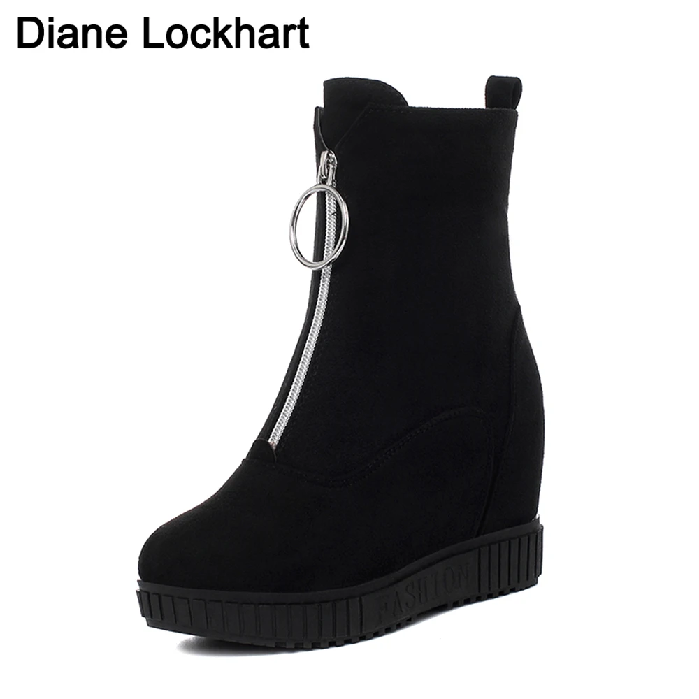 Neue INS Heißer Damen Plattform zipper Stiefel Mode High Heels Stiefeletten Frauen 2025, Casual Keile Schuhe Frau botas de mujer