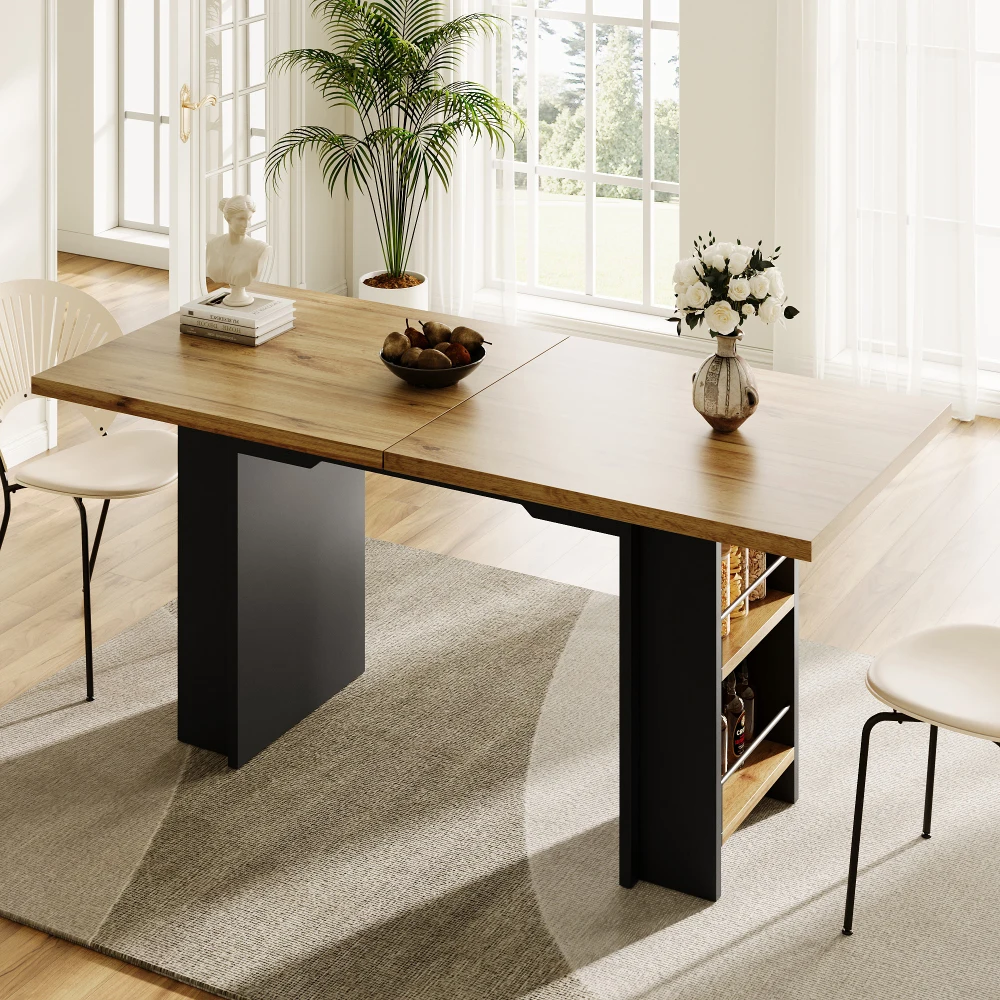 120-160×80cm Moderner Teleskop-Esstisch, ausziehbar mit internen Einlegeplatten, erweiterbar auf 120-160cm für das Esszimmer