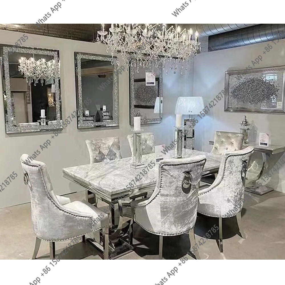 J Möbel Esstisch Silbernes Esszimmer-Set mit 4 Stühlen Designer Hochwertiger Luxus-Esstisch