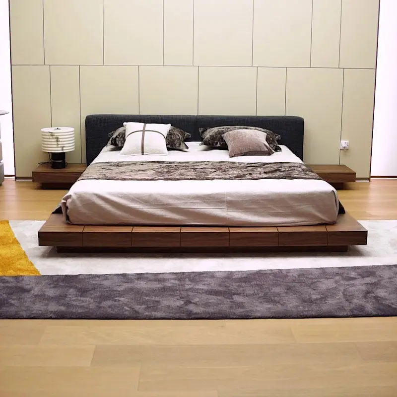 Massivholzbett, Doppelbett, niedriges Bett, Schlafzimmer, Tatami-Bett im japanischen Stil, nordisches Einzelbett aus Holz B&B, Bodenbett