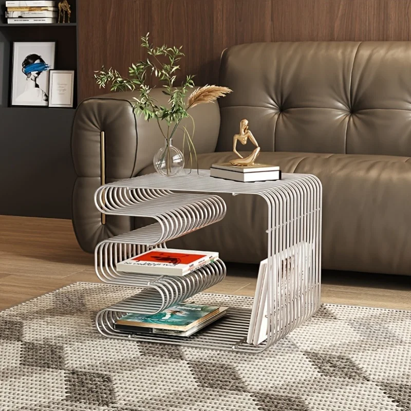 Sofa-Beistelltisch Kleiner Apartment-Couchtisch Einfacher Moderner Luxus-Couchtisch Eckiger Zeitungsständer Regal