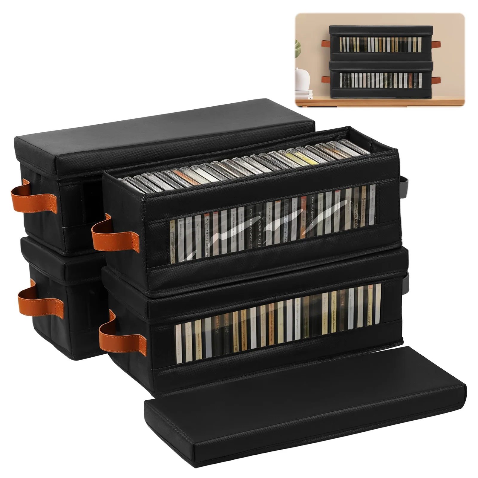 4er-Pack DVD-Aufbewahrungsbox mit Sichtfenster, staubdichte DVD-Hülle mit Deckel und Griff, fasst bis zu 104 CD-Hüllen