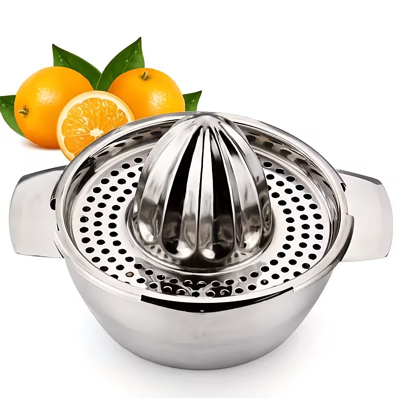 1PC Stainless Steel Manual Juice Extractor with Bowl Container - Heavy-Duty Orange, Lemon, and Fruit Juicer - Rust-Resistant and Easy to Clean, Perfect Kitchen Tool, Convenient Portable Juicer