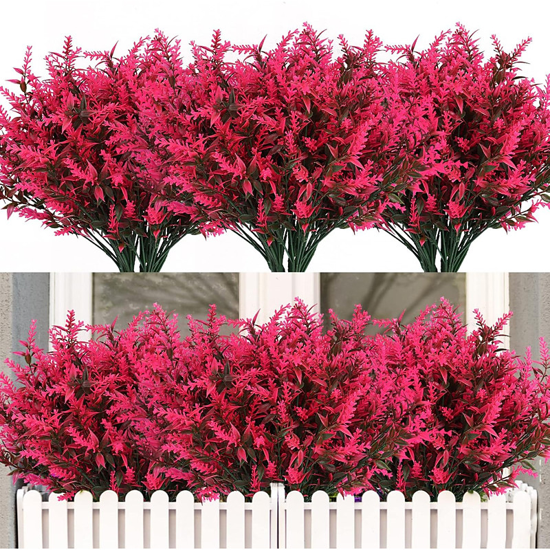 24 Bundles Outdoor Artificial Flowers Lavender UV Resistant Fake Outdoor Plants, Faux Greenery for Indoor Outside Hanging Plants Garden Porch Window Box Home Wedding Farmhouse Décor