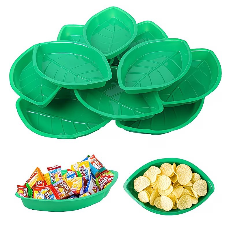 6/12PCS Hawaiian Green Palm Leaf Reusable Plates for Food, Snacks, and Candy, Jungle Wildlife Theme Summer Hawaiian Birthday Party Decorations, Tableware