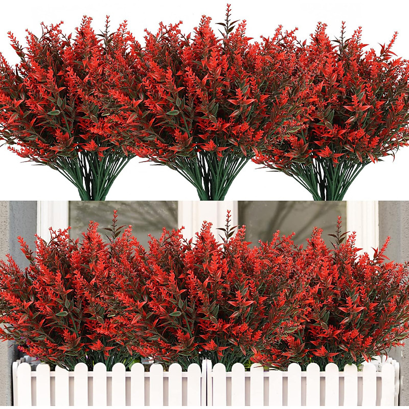 24 Bundles Outdoor Artificial Flowers Lavender UV Resistant Fake Outdoor Plants, Faux Greenery for Indoor Outside Hanging Plants Garden Porch Window Box Home Wedding Farmhouse Décor