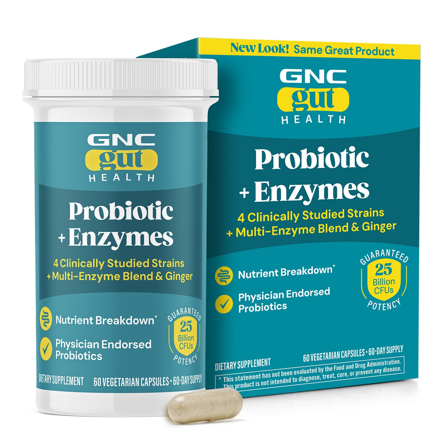 Gut Health Probiotic Plus Enzymes 25 Billion Cfus Healthy - 60 Capsules (60 Servings)