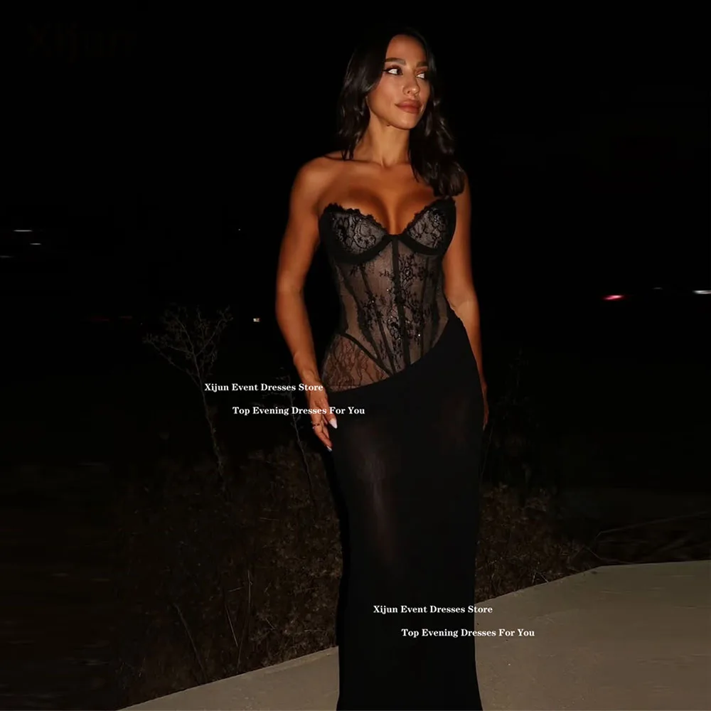 Xijun Abiti da sera lunghi sexy a sirena Abiti da ballo senza maniche con scollo a cuore in pizzo Fiori con paillettes 2026 Abiti da ballo personalizzati