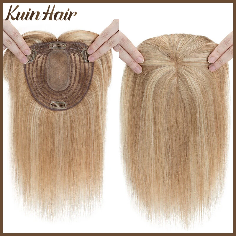 Base in seta Topper da donna Clip in veri capelli umani Parrucchino Estensione dei capelli umani Sottile e traspirante Toppers biondi Parrucca da donna per capelli