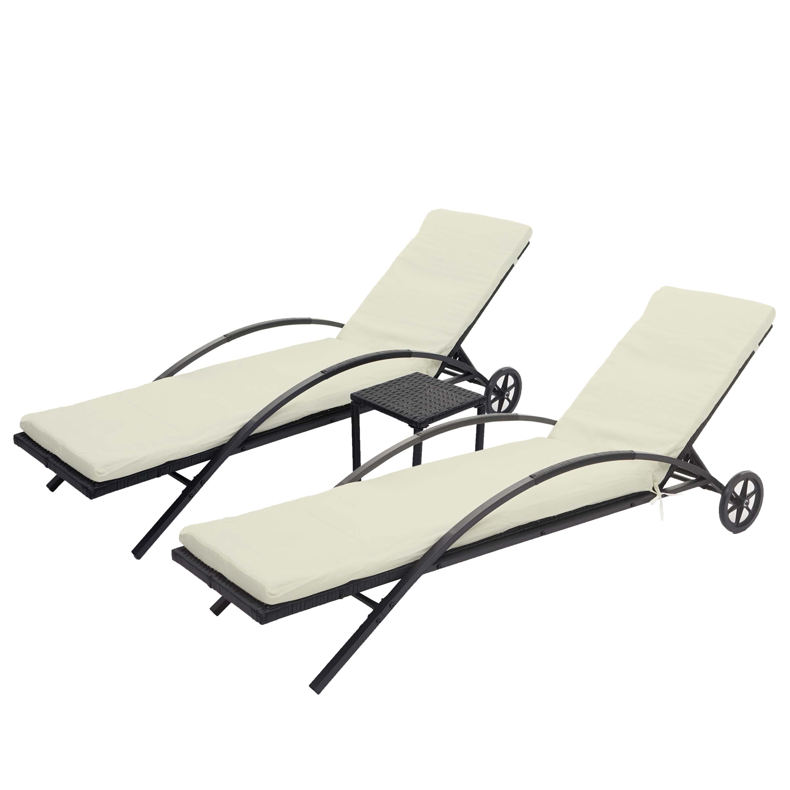 2er-Set Sonnenliege HWC-E27, Relaxliege Gartenliege, Poly-Rattan ~ schwarz, Kissen creme-beige Image