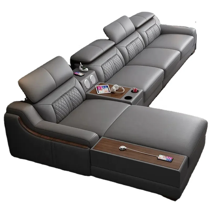Synthetisches Leder Elektrisches Massage 7-Sitzer Ecksofa Modulares Modernes L-förmiges Sofa-Set mit Metallrahmen Image