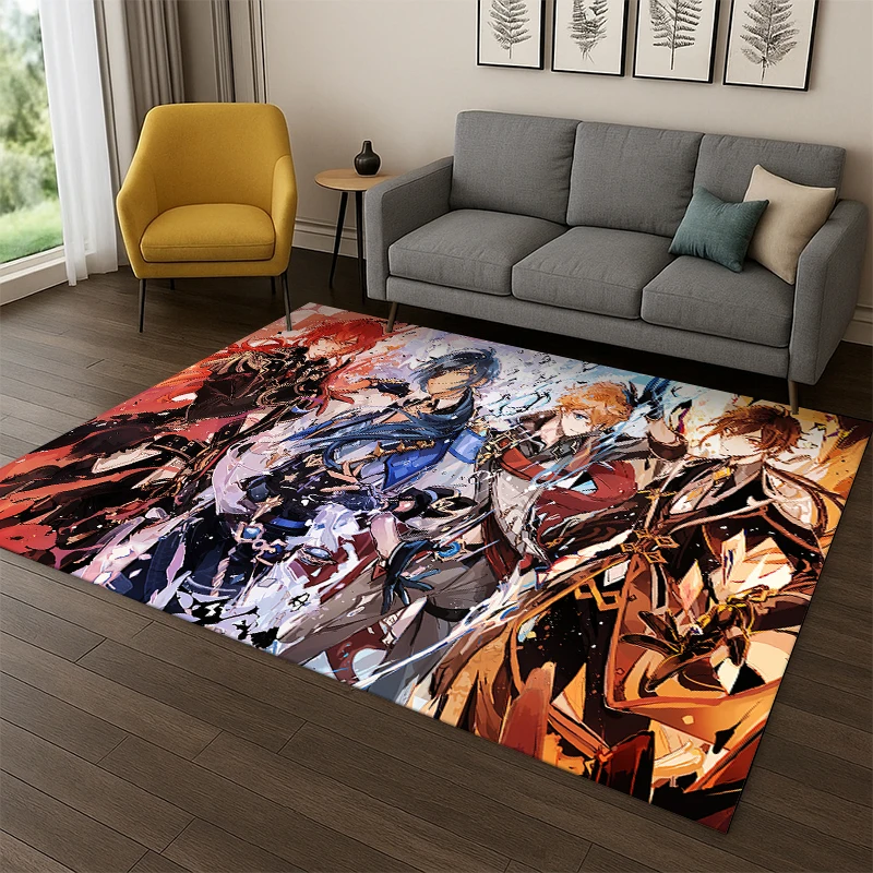 Neuer Genshin Impact Cartoon-Spielteppich für Schlafzimmer, Wohnzimmer, Sofa, Spielzimmer, Fußmatte, Heimdekoration, Kinderteppich, rutschfest, Geschenk