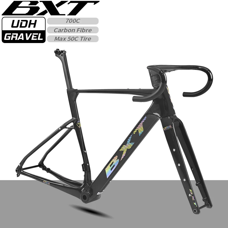 BXT Neuer 700C Carbon-Gravel-Rahmen aus Carbonfaser T1000, Gravel-Bike-Rahmen, Rennrad-/MTB-Fahrradrahmen, Größe 48/51/54/56/58/61 cm