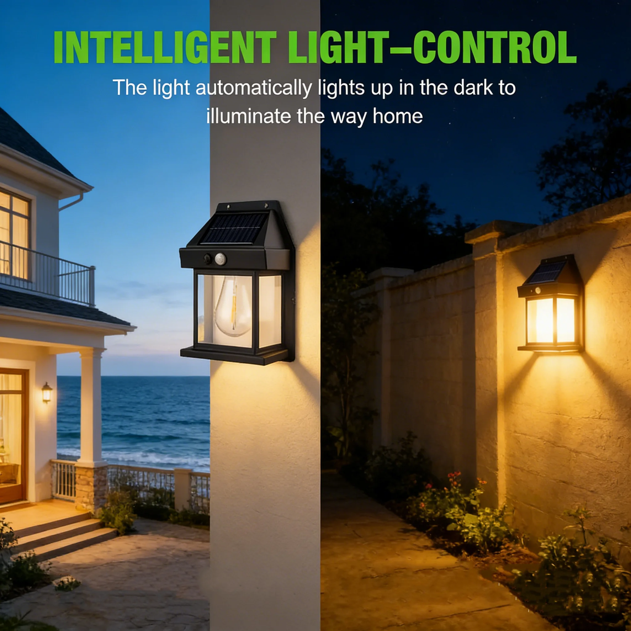 Solar-Wandleuchte für Außenbereich Wasserdichte Solarlampe für Garten Hof Balkon LED-Atmosphärenlicht mit Bewegungssensor
