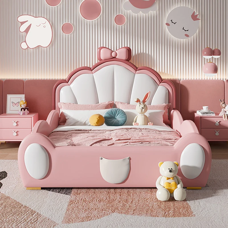 VERKAUF. Prinzessinnen-Rosa Leder-Kinderbett Modernes Gepolstertes Sicheres Kinderbett Einfaches Designer-Beliebtes Kinderbett mit