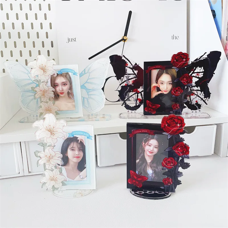 UUnique Rose Acryl 3 Zoll Einsteckkartenständer Fotorahmen Kartenhalter Idol-Foto Polaroid Fotokarten-Displayständer Image