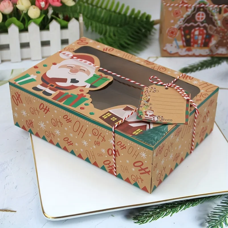 9Pcs Weihnachten Cookie Boxen Bäckerei Geschenk Boxen Europäischen Kraft Papier Box Neue Jahr Gefälligkeiten Große Candy Box Party Dekoration