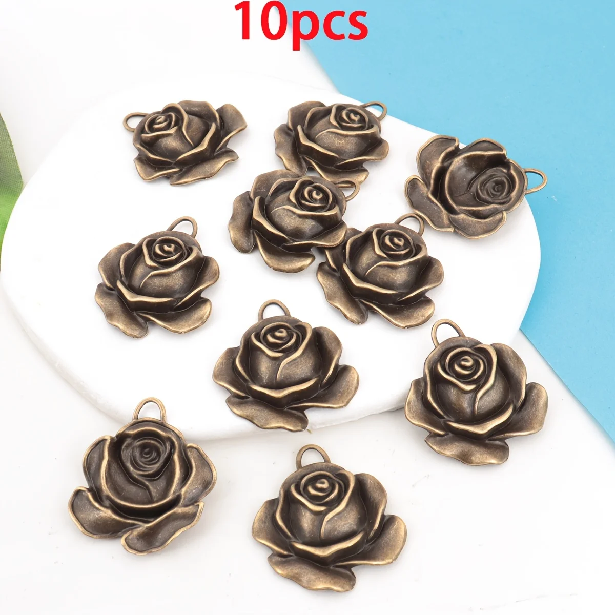 10 antike Rosenanhänger aus Zinklegierung, plattiert mit antikem Silber/Bronze, 3,1 * 3,6 cm, DIY-Schmuckanhänger, Halskette, Ohrring,