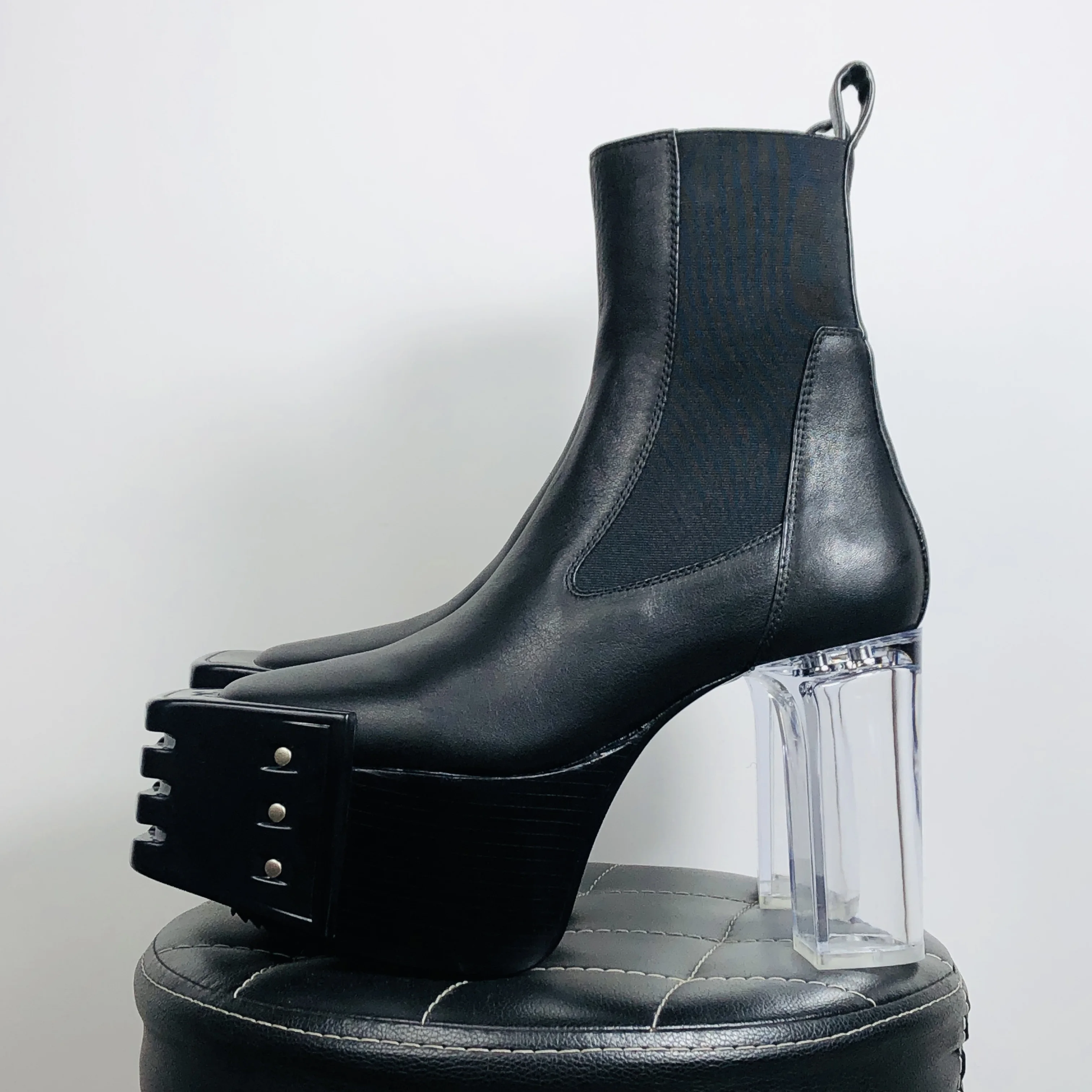 Herren High-Top Schuhe Plateau-Absätze Chelsea Kiss Boots Echtleder Luxus Vintage Trendige Designer-Sneaker Schwarz
