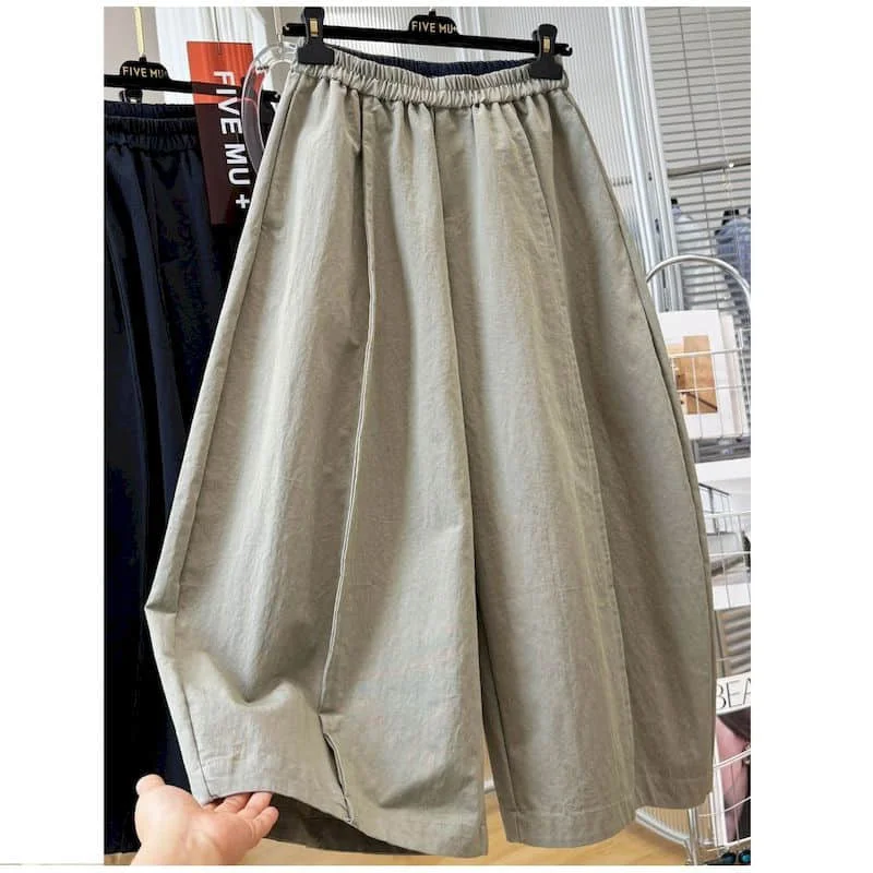 Einfarbige Haremshose für Damen Lässiger Vintage-Stil 2026 Sommer-Sale Koreanischer Stil Elastischer Bund Arbeitshose Cropped Hose Weite Beine Image