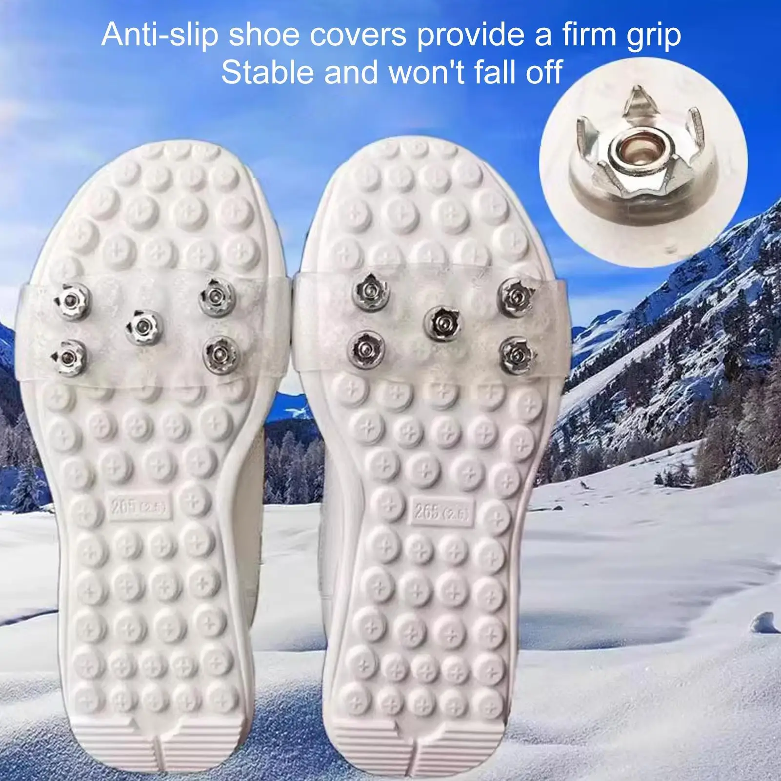 Schuh-Eisgriffe mit 5 Stahlspikes PET-Gummi Eis-Schnee-Spikes Rutschfeste Outdoor-Kletterstiefel Eis-Schnee-Greifer Steigeisen Image