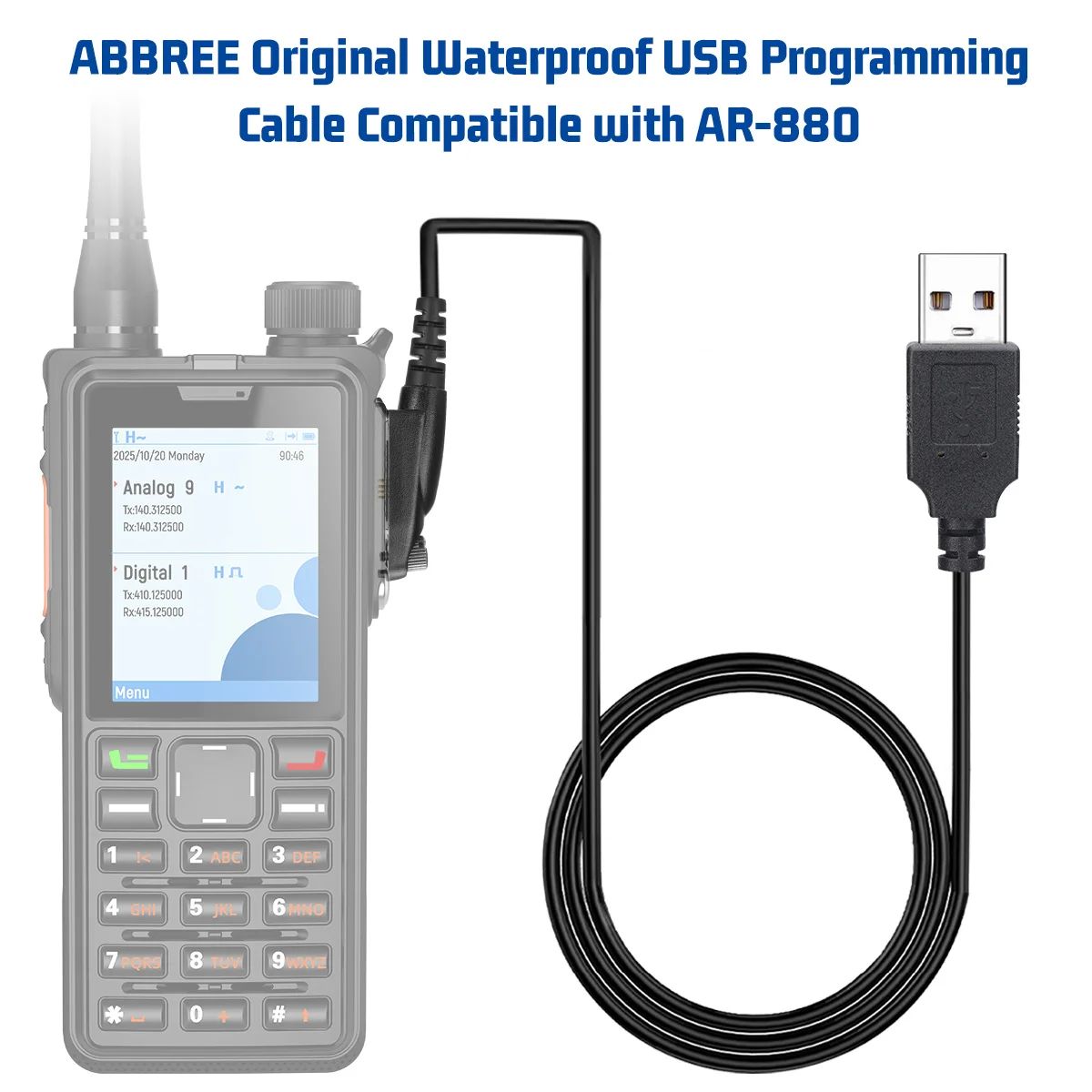 ABBREE Original Wasserdichtes USB-Programmierkabel Langlebiges Material Spezialkabel Kompatibel mit AR-880 Zwei-Wege-Funkgerät Image