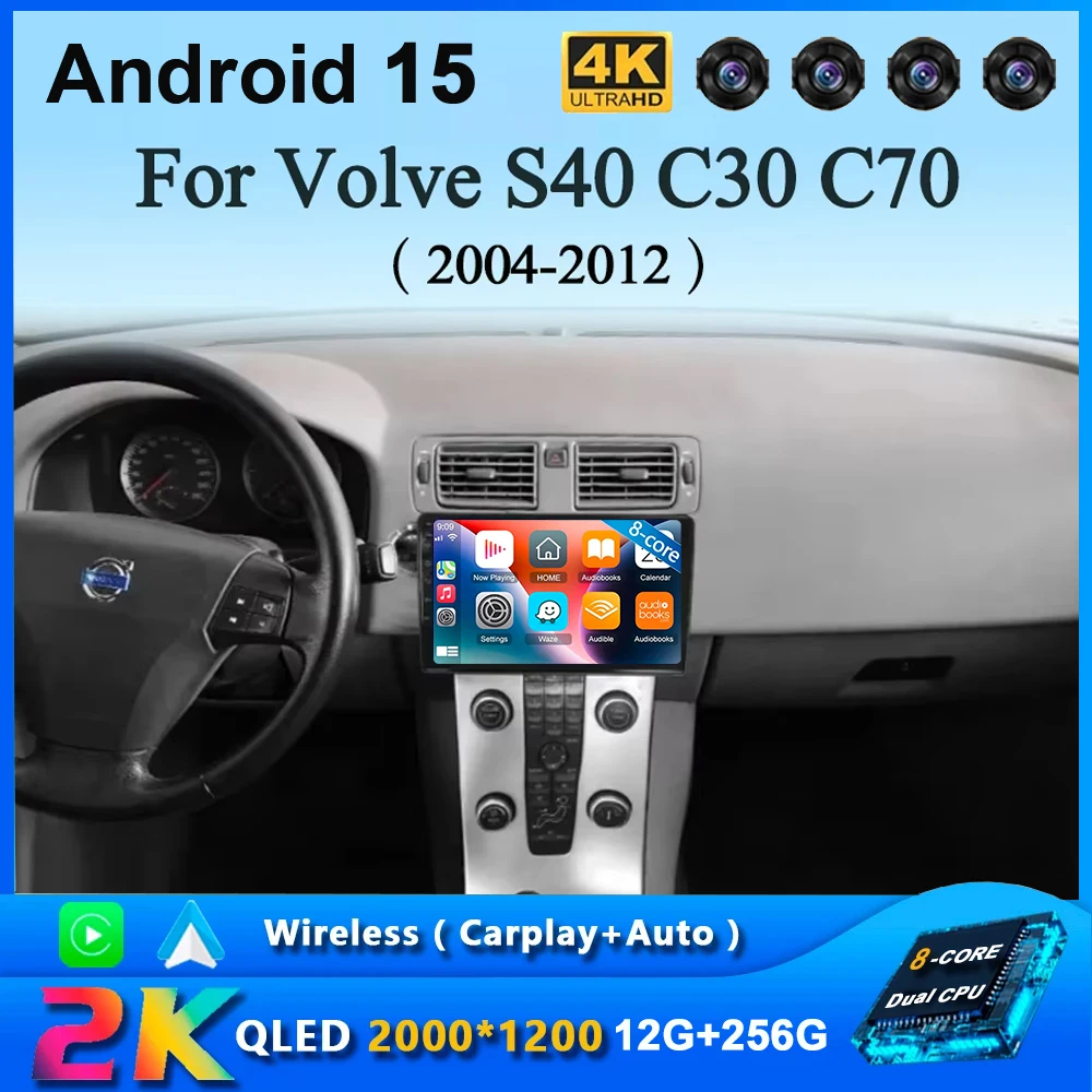 9 "Android 15 Auto Für Volvo C30 S40 V50 C70 2006 - 2012 Auto Radio Multimedia Video Player GPS navigation BT WiFi QLED bildschirm Image