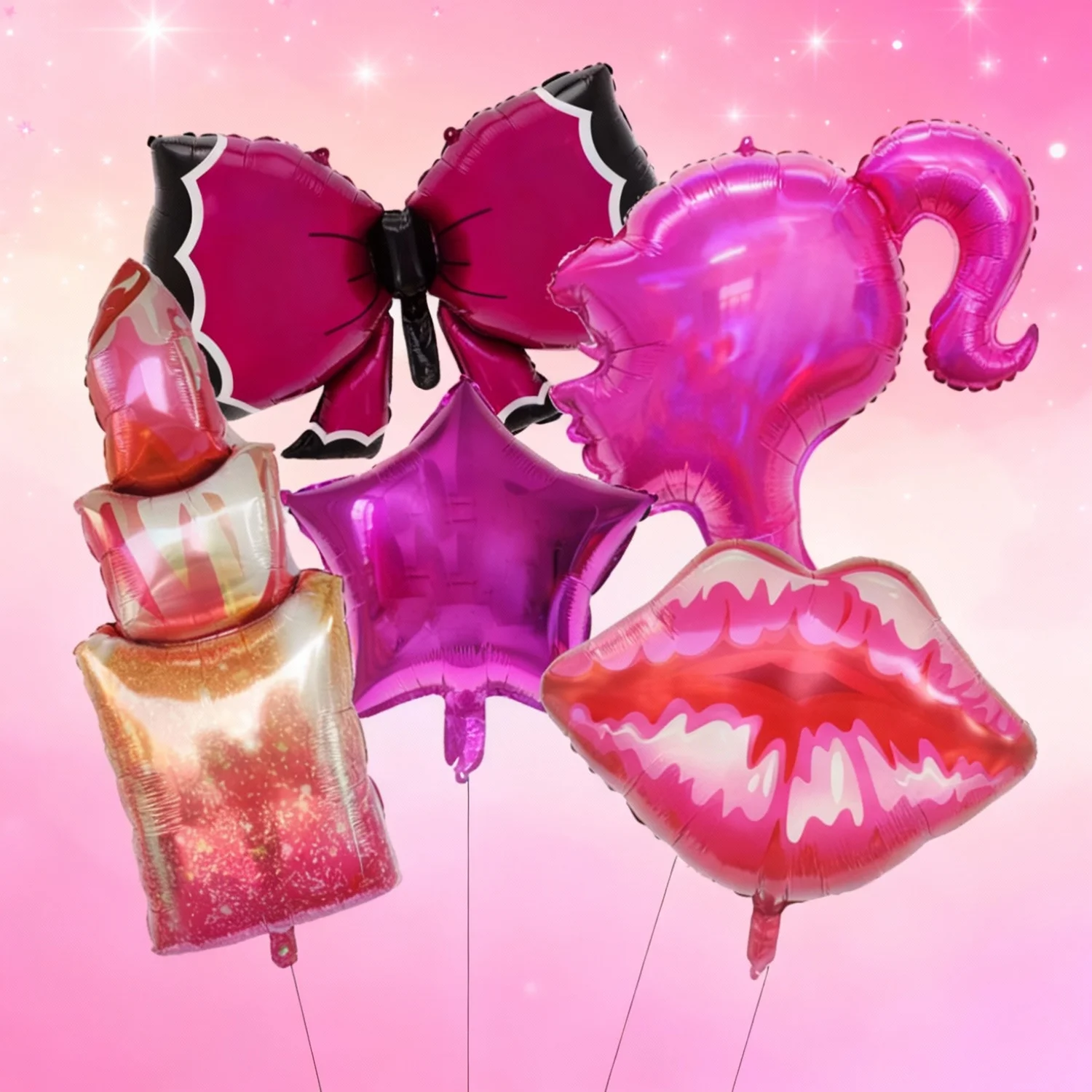 5 Stück Spa-Make-up-Themen-Ballons Partydekoration Lippenstift-Lippenballons für Valentinstag Hochzeit Geburtstag Mädchen-Party Zubehör Image