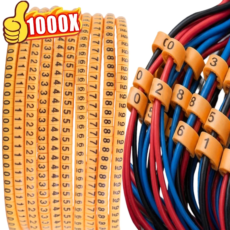 500/1000 Stück Kabelmarkierungsetiketten, PVC-Kabelnummernetiketten, isolierte, wasserdichte Kabelkennzeichnungshülsen für die elektrische Verwaltung Image