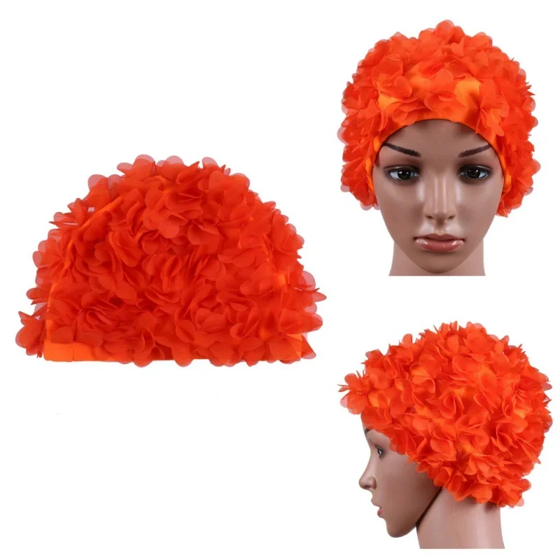 Blumenmuster Schwimmkappe für Damen, Elastische Atmungsaktive Schnelltrocknende Badekappe, Wasserdichte Sport-Schwimmkappe für Langes Haar Image