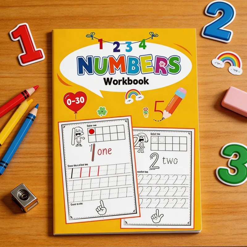 Digitales Erkennungsbuch für Kinder 0-30, 32 Seiten, Spaßiges Malbuch, Frühkindliches Stiftkontroll-Übungsbuch Image