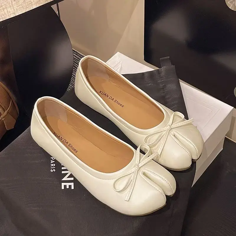 Women's Tabi Split Toe Ballet Flats Bow Knot Soft Comfortable Casual Office Flat Shoes