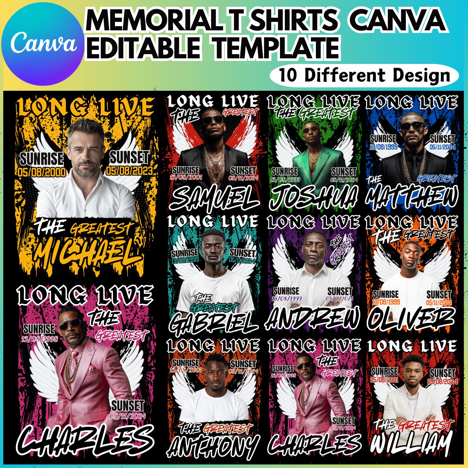 Lunga vita al più grande modello modificabile di Canva, design di magliette commemorative PNG, maglietta per funerali e commemorazioni, in amorevole m