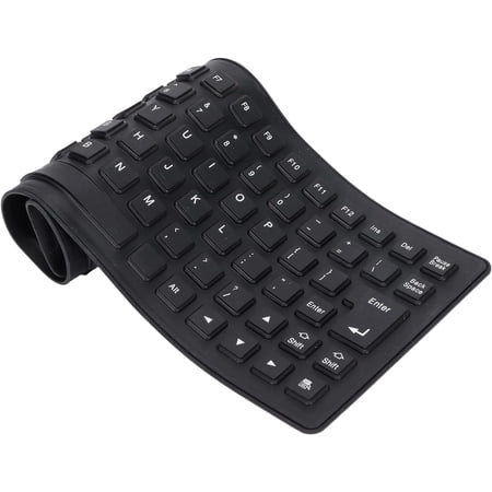RVKXHD Silicone Folding Keyboard Portable Soft Keyboard Kit USB Wired Silicone Rolling Keyboard for PC 85 Keys Standard Keyboard Light Weight Silent and Soft Flexible Keyboard Tool (Black)
