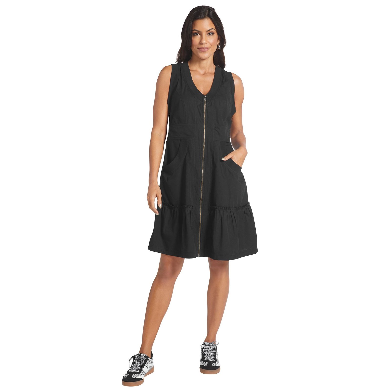 Masseys Utility Zip Front Dress (Size 3X) Black, Cotton,Spandex