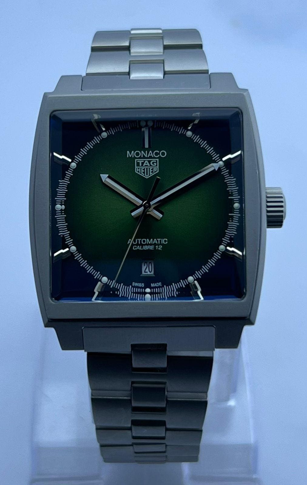 Vintage Herren TAG HEUER Monaco Automatik Datum Grünes Zifferblatt Armbanduhr