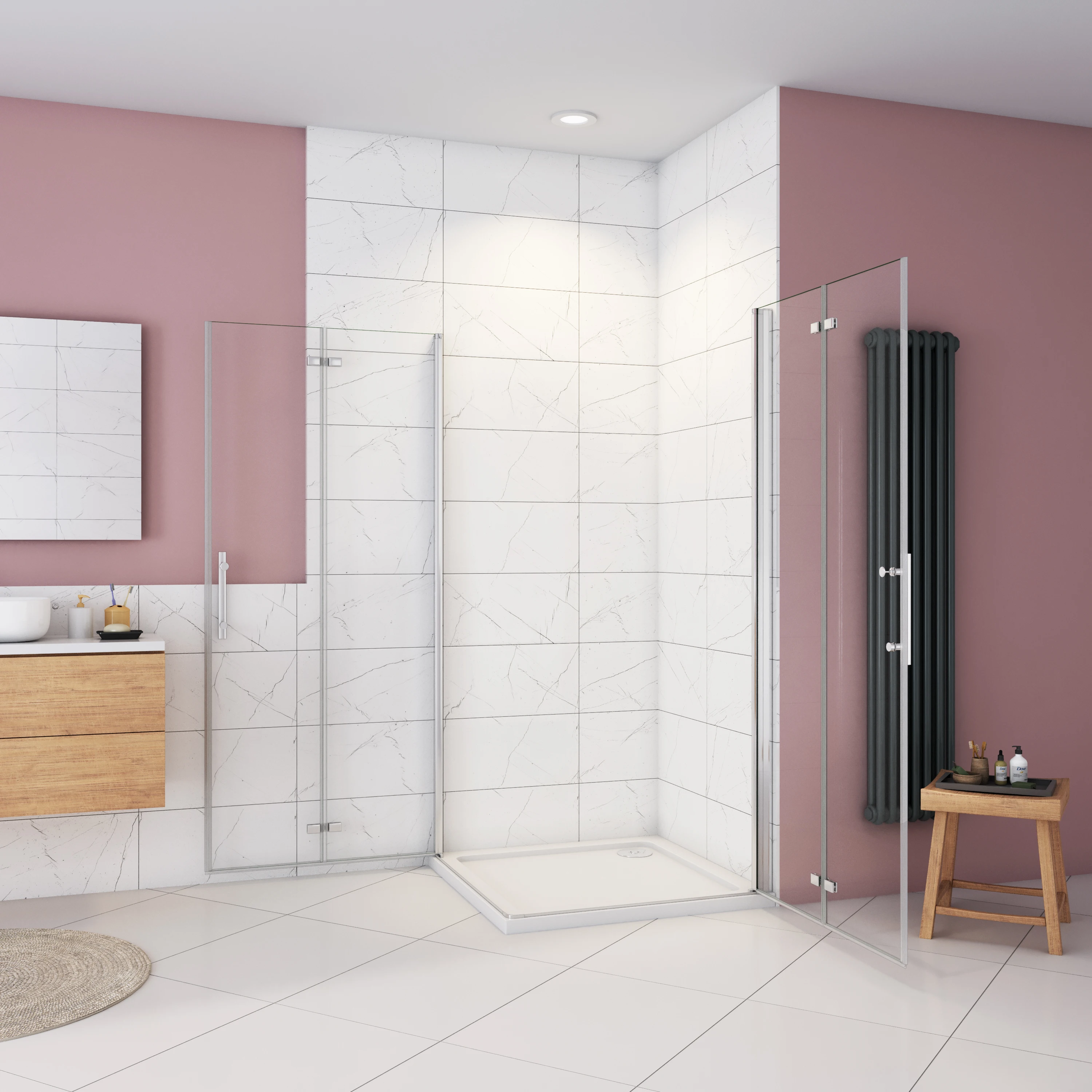 H.195 cm Box Doccia Angolare 70/76/80/90/100/110/120 cm Due Porte Battente e Pieghevoli 70/76/80/90/100/110/120 cm a Libro Vetro 6 mm Temperato Trasparente Anticalcare Telaio Cromato Lucido